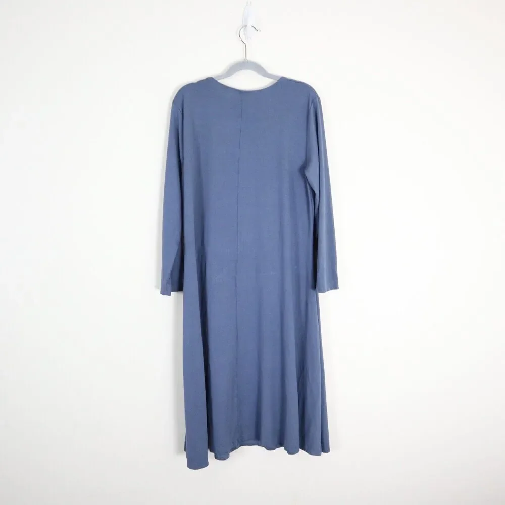 Garnet Hill Size S Scoop Neck Jersey Knit Trapeze Dress 3/4 Sleeve Blue - Picture 8 of 11